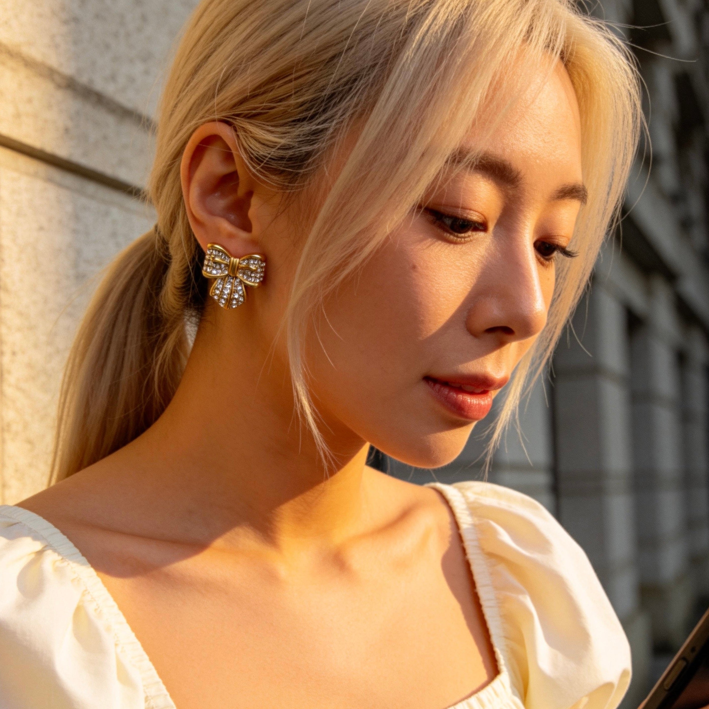 Gold Bow Stud Earrings