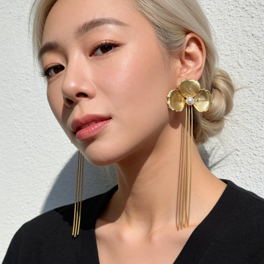 Gold Multi Chain Tassel Drop Earrings