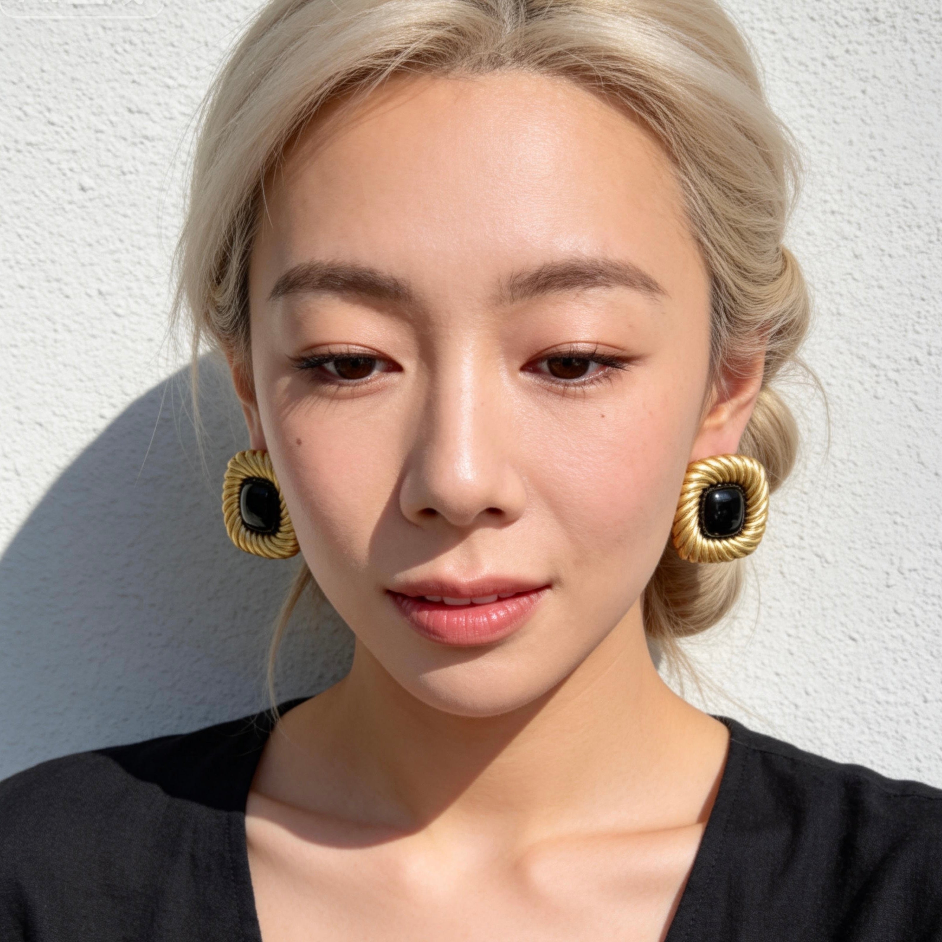 Black Onyx Gold Vintage Stud Earrings
