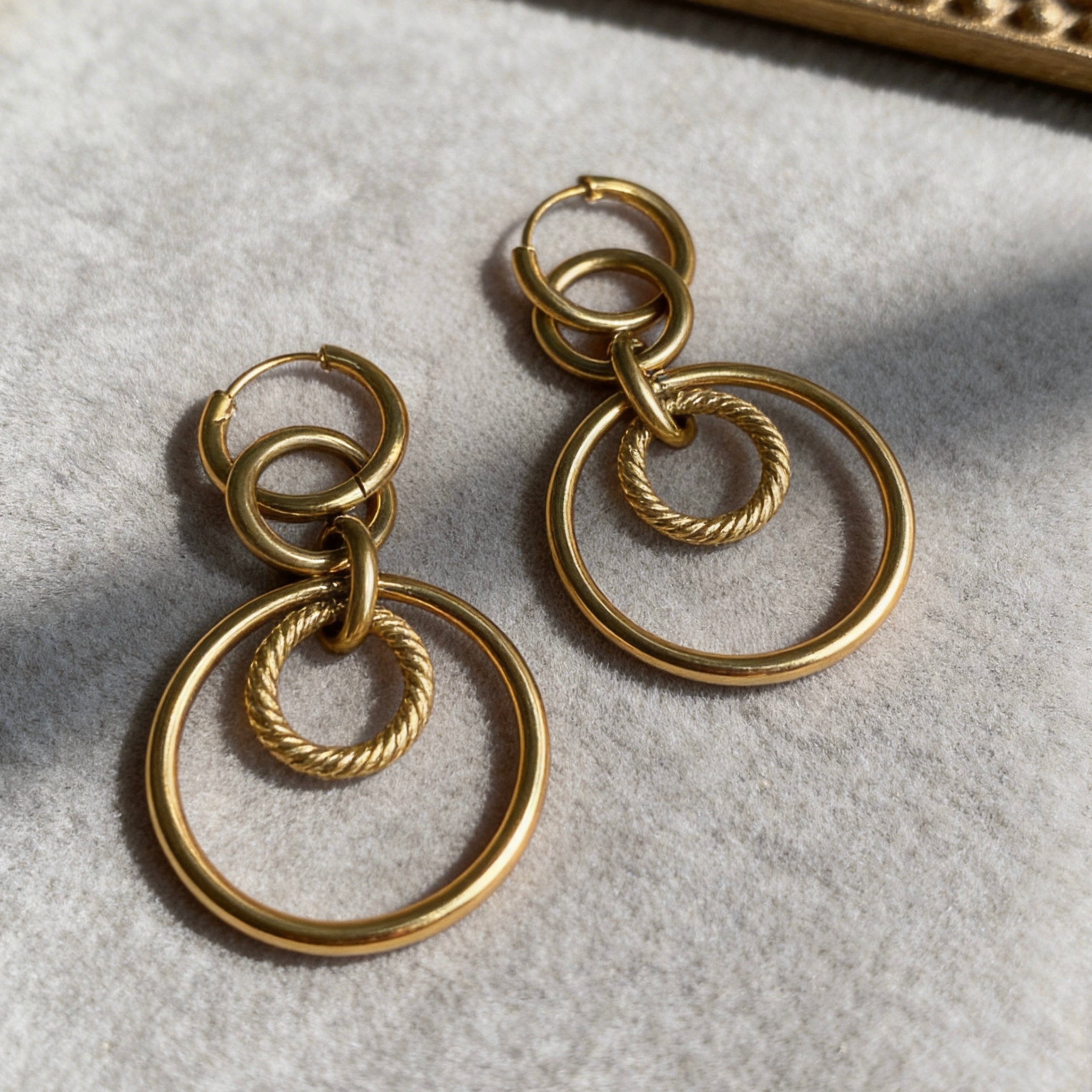 Gold Double Hoop Drop Earrings Geometric Style