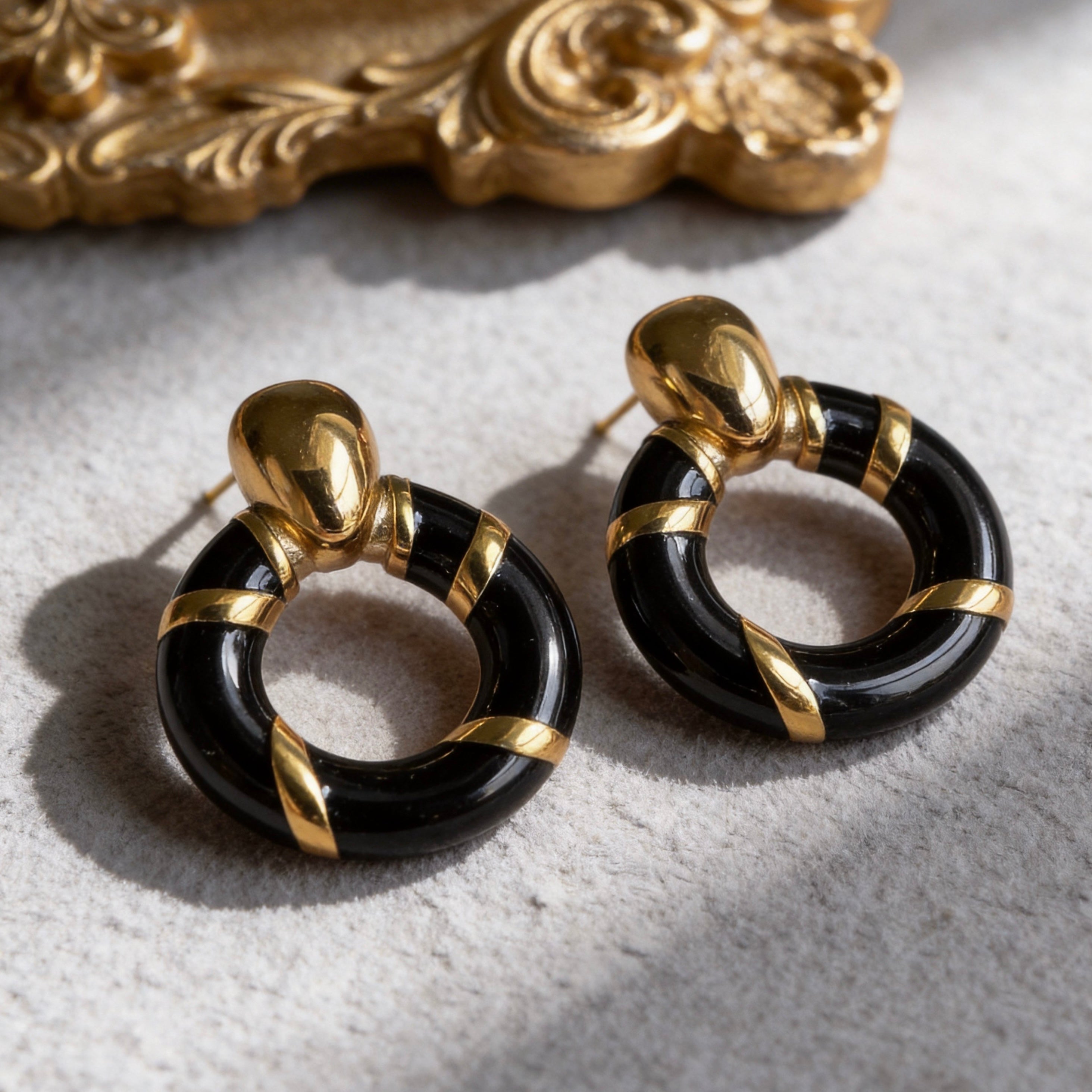 Black Gold Hoop Contrast Earrings