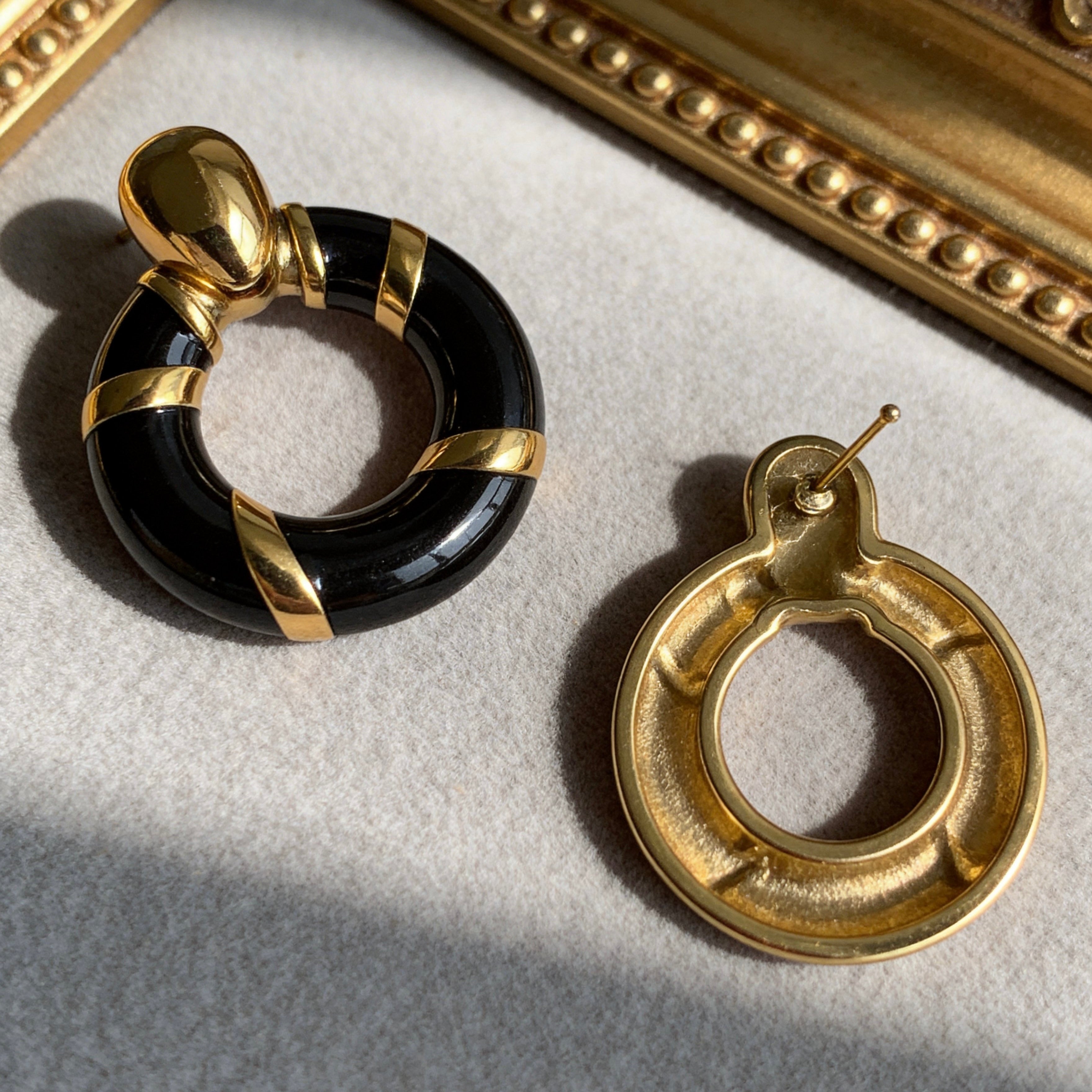 Black Gold Hoop Contrast Earrings