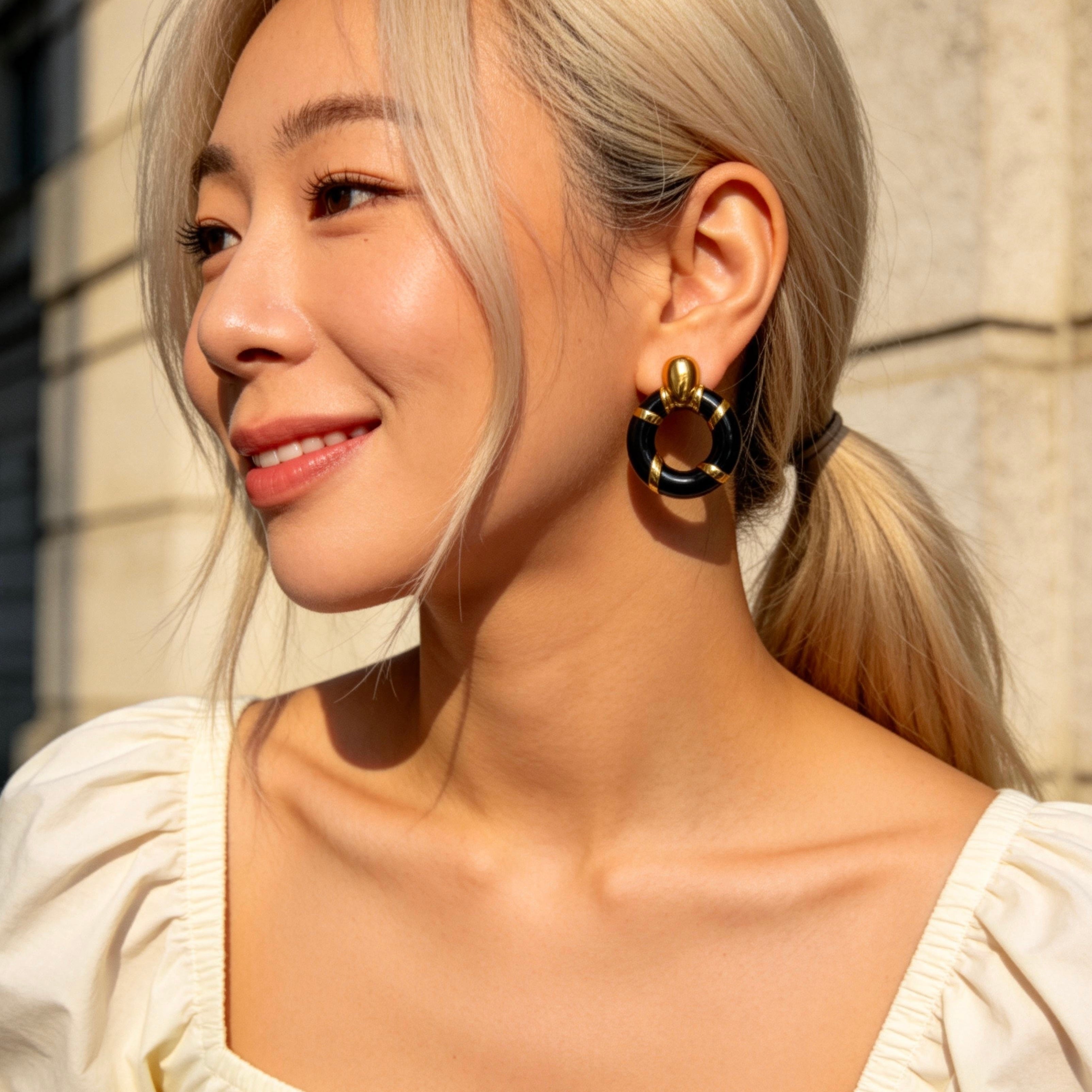 Black Gold Hoop Contrast Earrings
