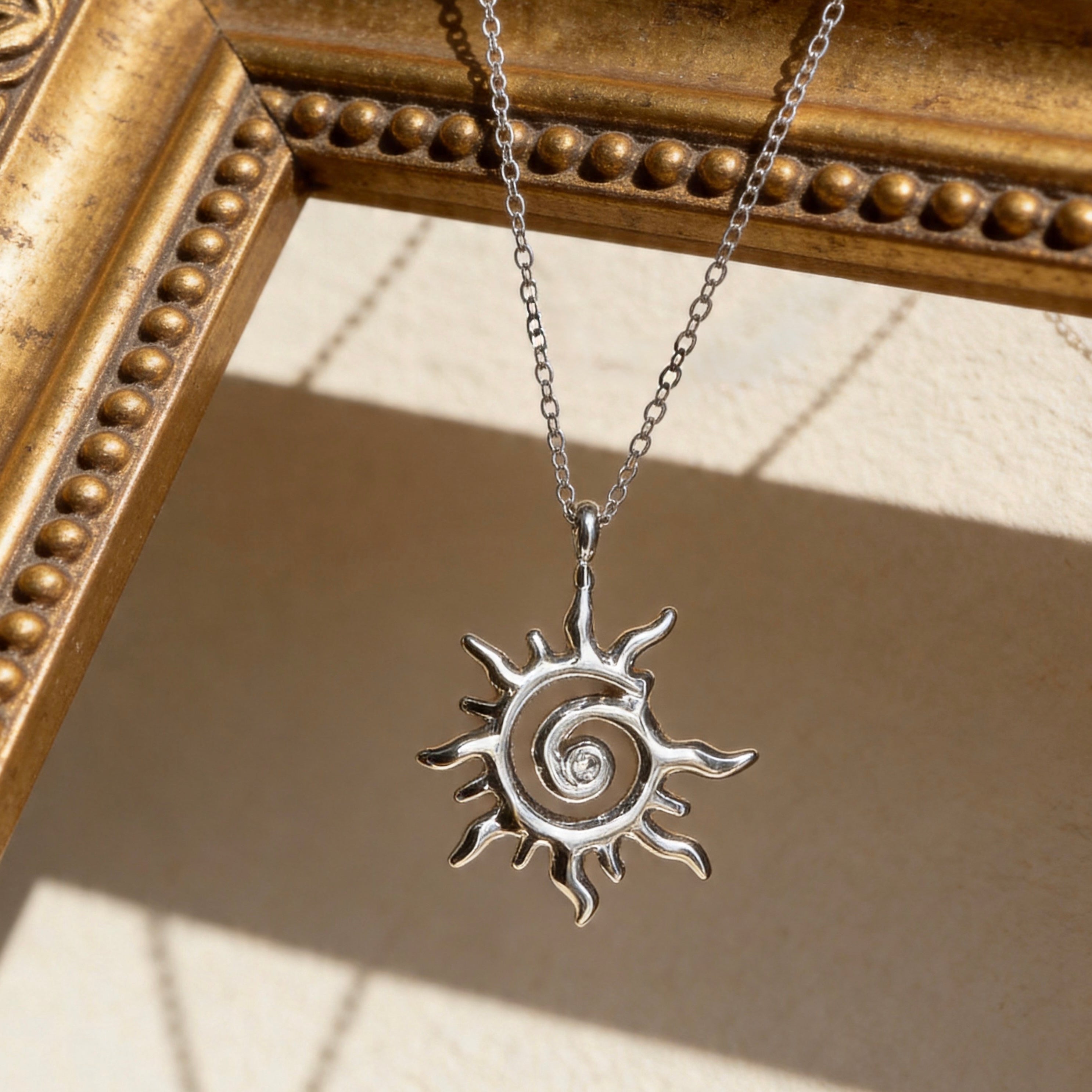 Stainless Steel Sun Spiral Pendant Necklace