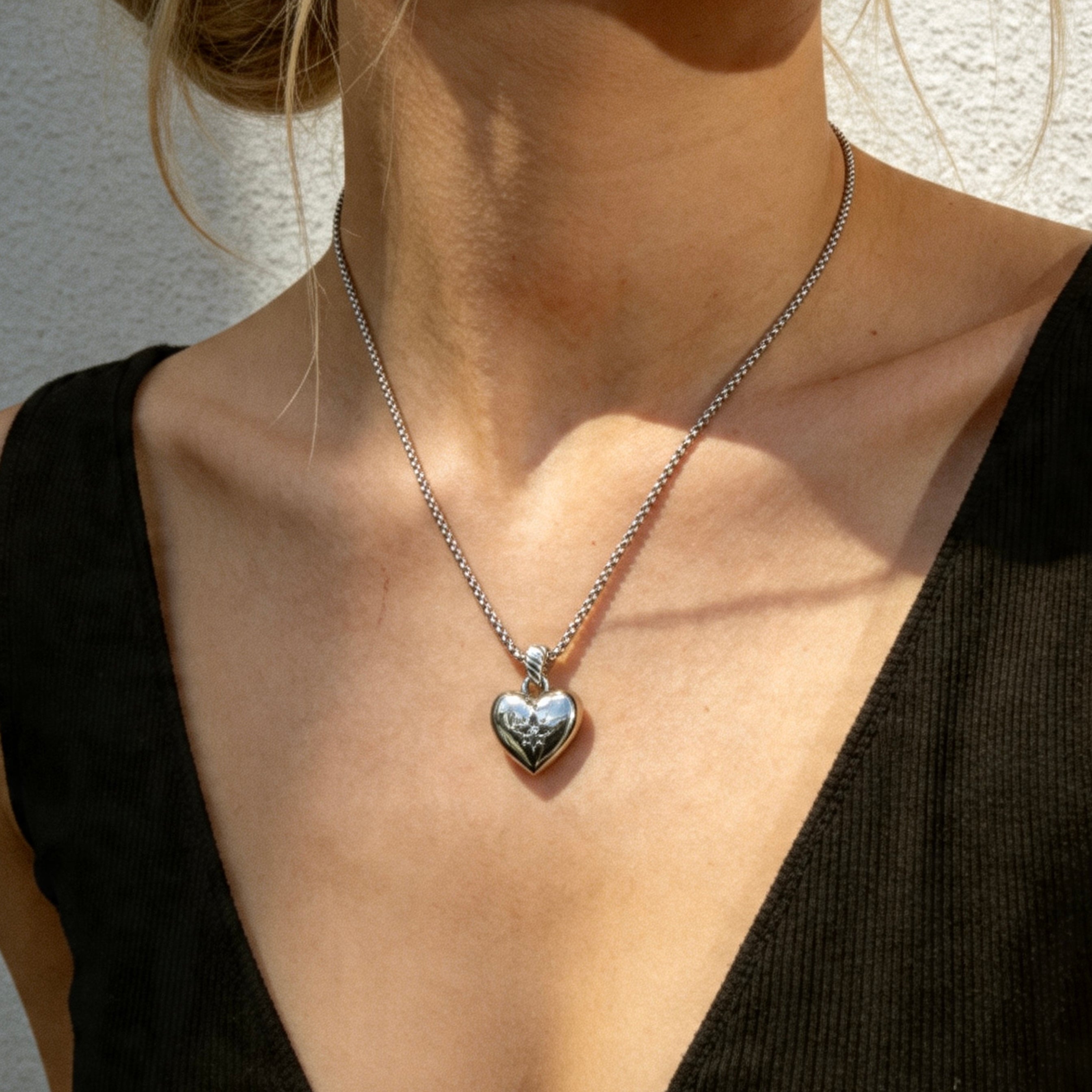 Silver Crystal Heart Pendant Necklace