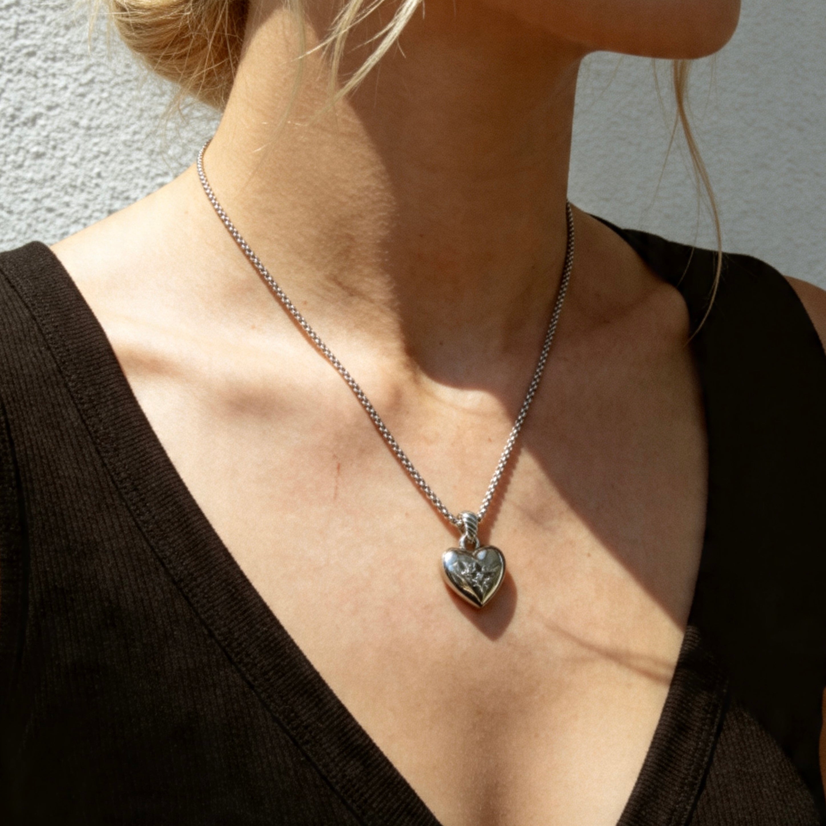 Silver Crystal Heart Pendant Necklace