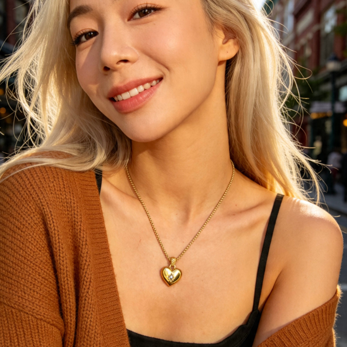 Crystal Heart Gold Pendant Necklace