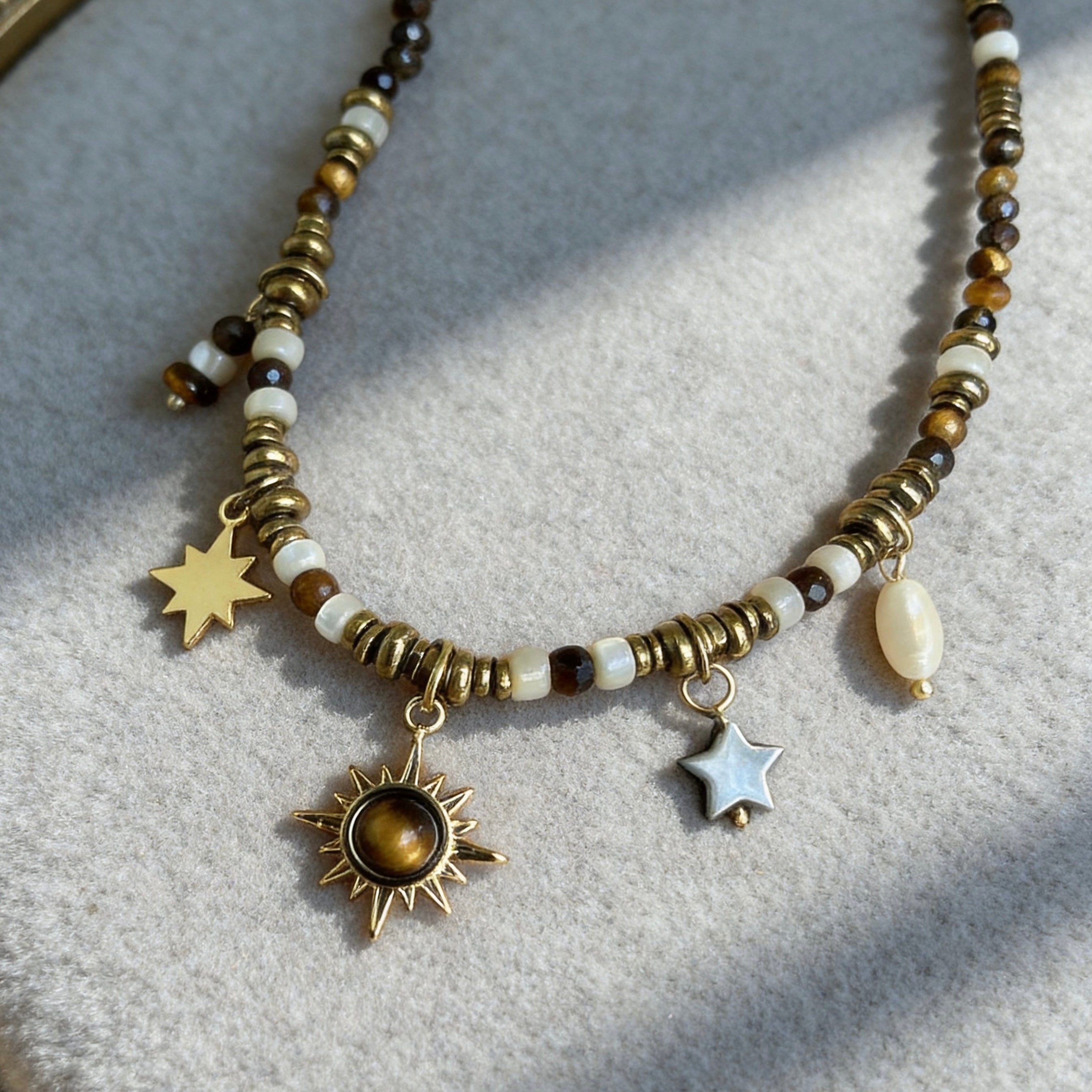 Tiger Eye Shell Charm Necklace