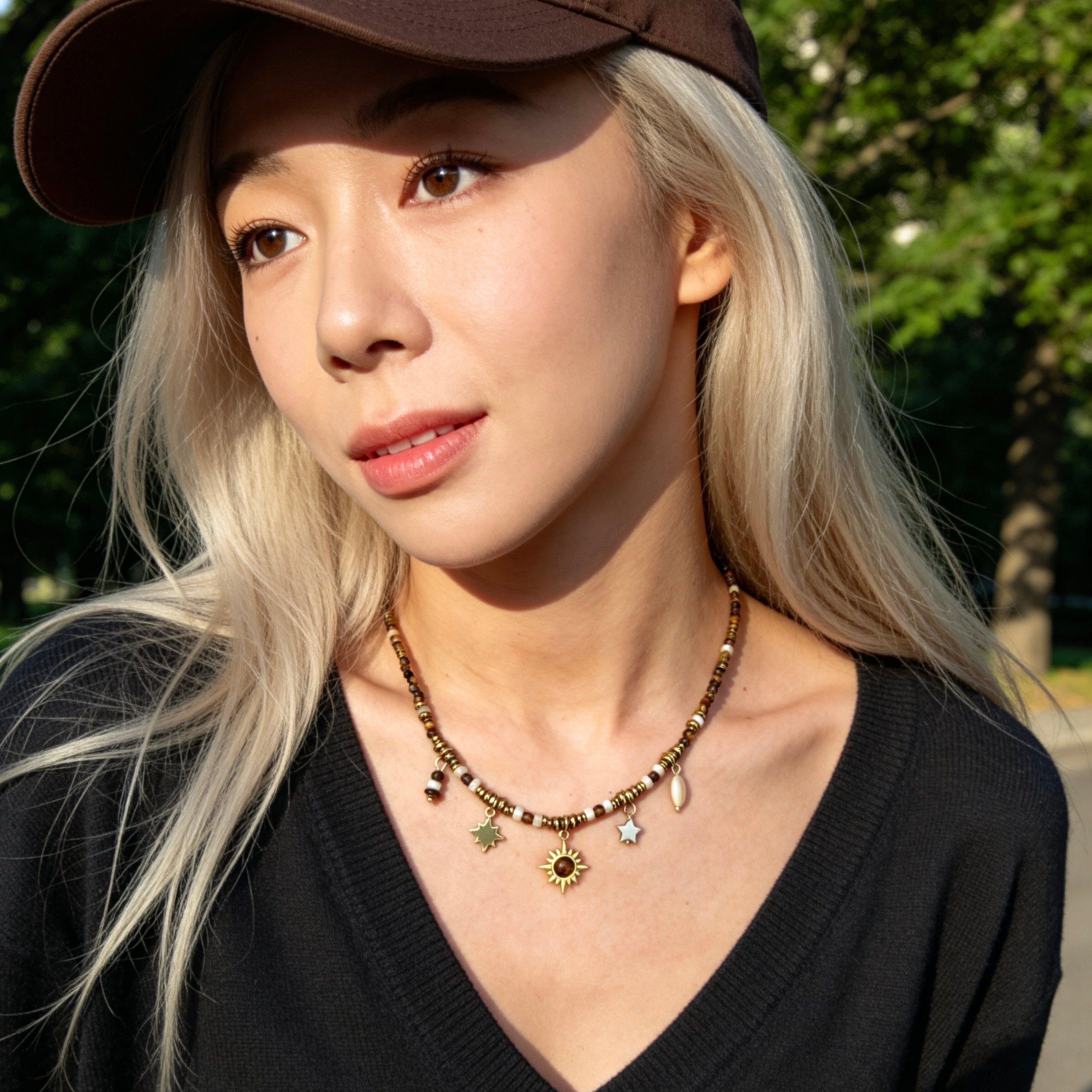 Tiger Eye Shell Charm Necklace