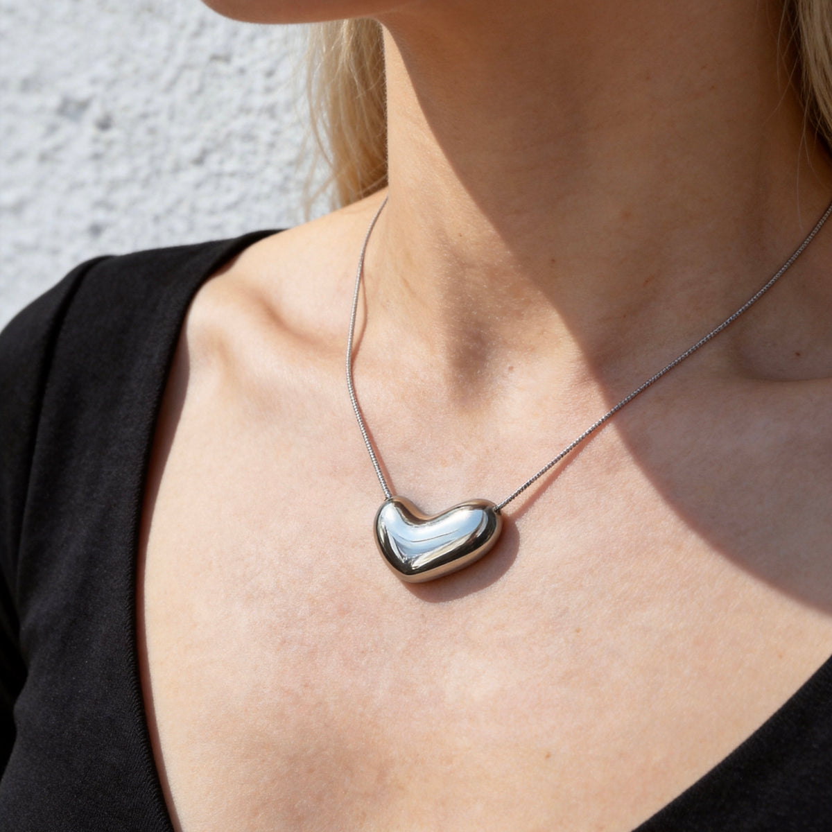 Organic Silver Bean Pendant Necklace