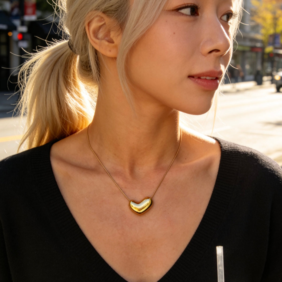 Organic Gold Bean Pendant Necklace