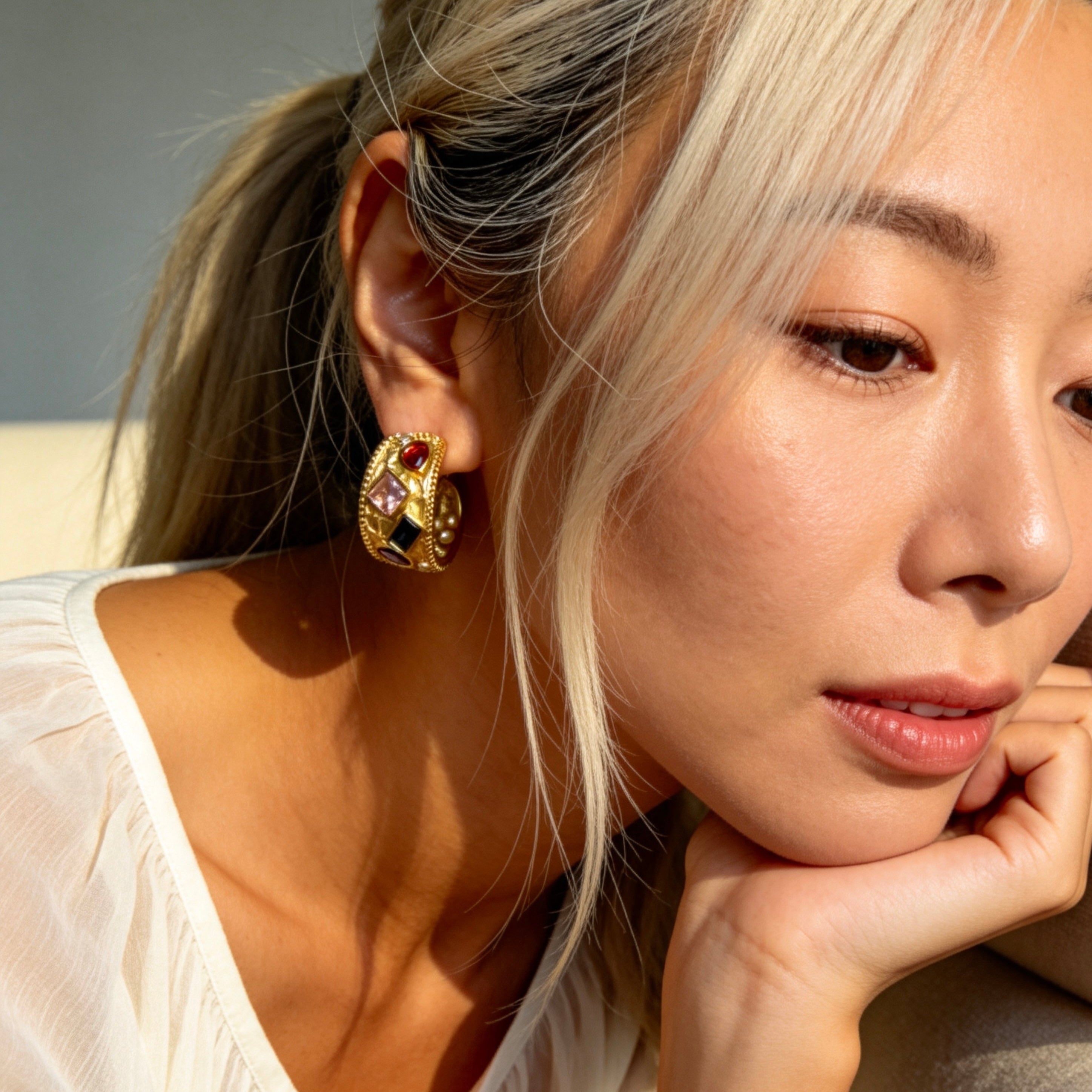 Color Gem Hoop Earrings