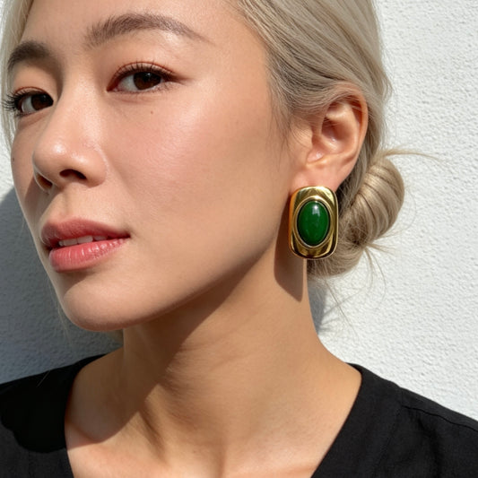 Green Oval Statement Earrings