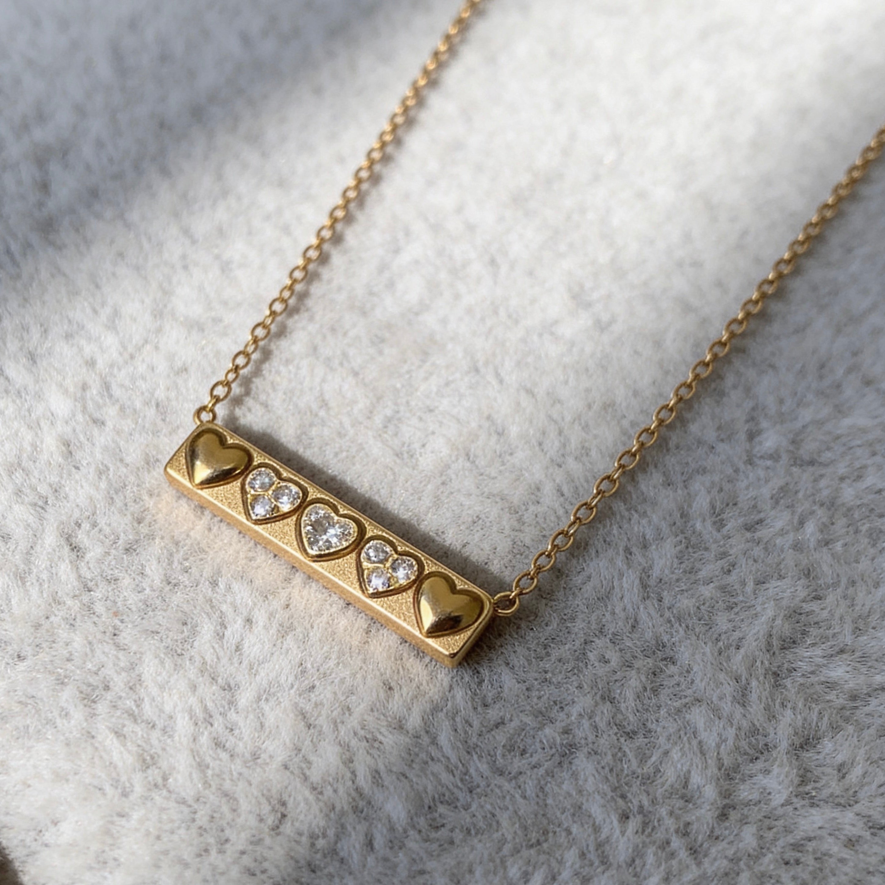 Crystal Heart Bar Pendant Necklace