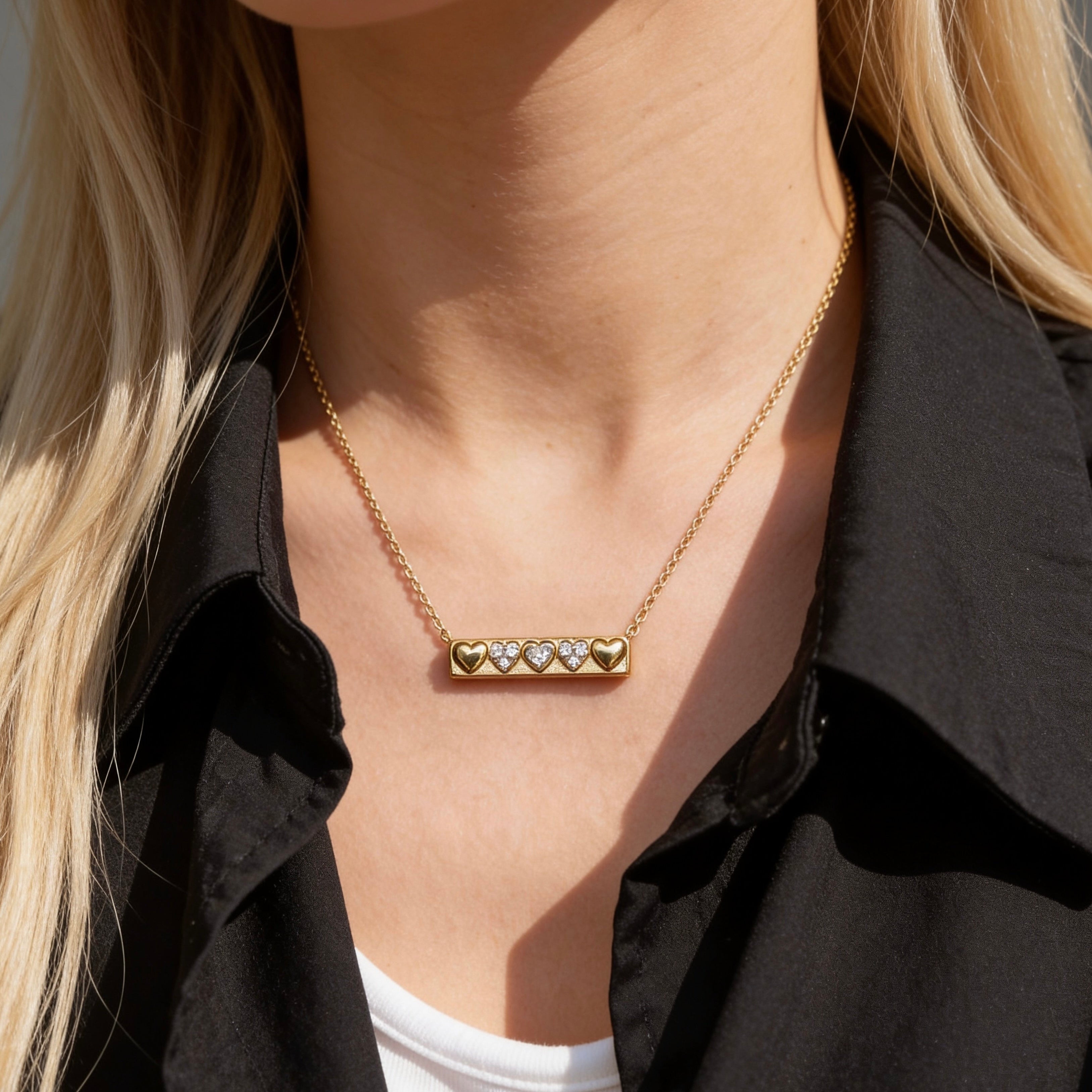 Crystal Heart Bar Pendant Necklace