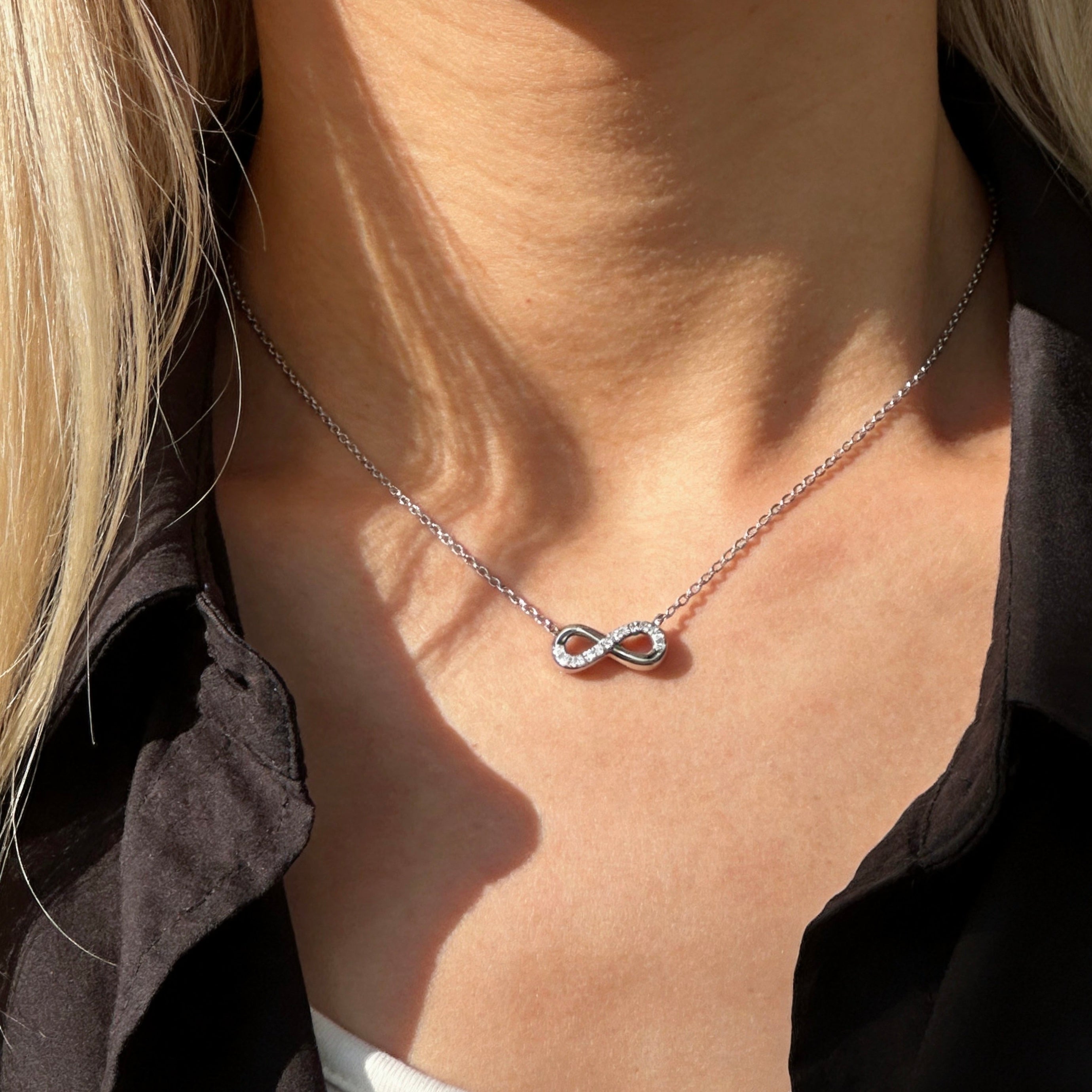Silver Crystal Infinity Necklace