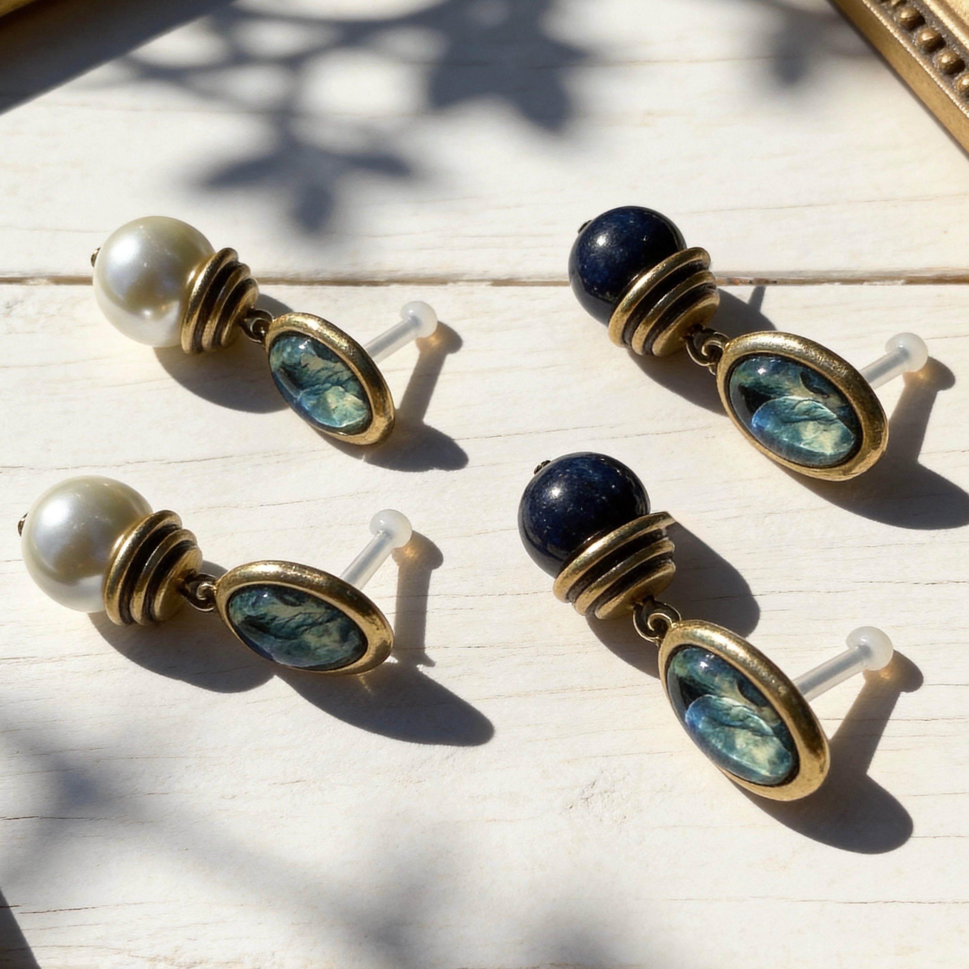 Antique Lapis Pearl Drop Earrings
