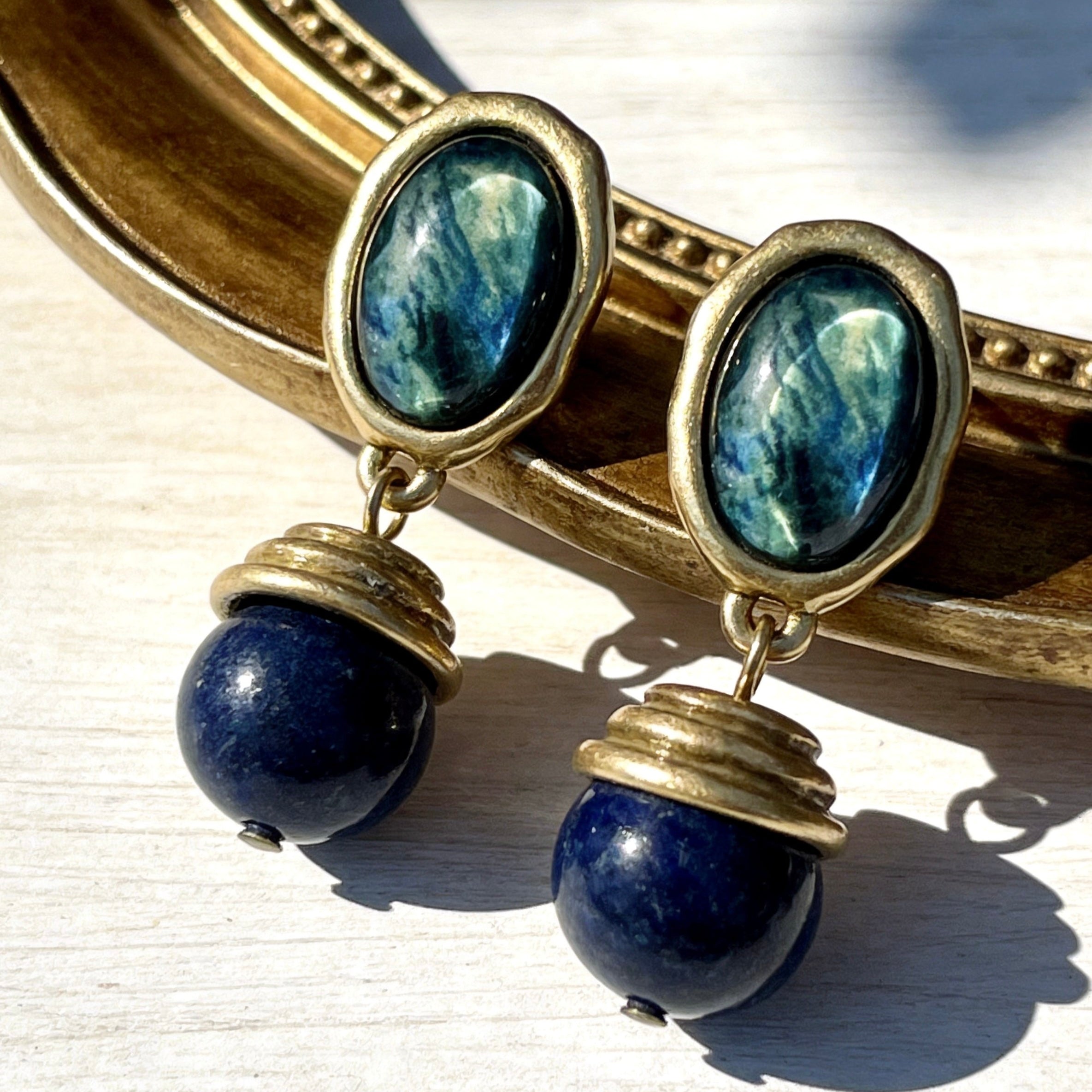 Antique Lapis Pearl Drop Earrings