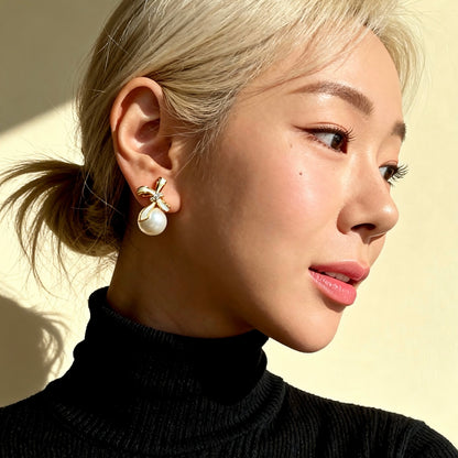 Bow Pearl Baroque Drop Earrings