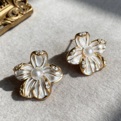 Floral Pearl Stud Earrings