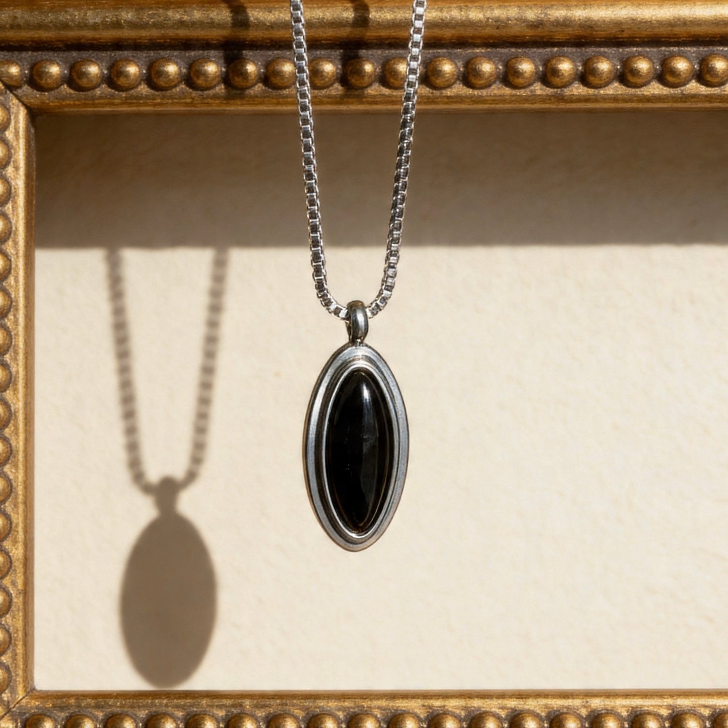 Vintage Black Onyx Oval Pendant Necklace