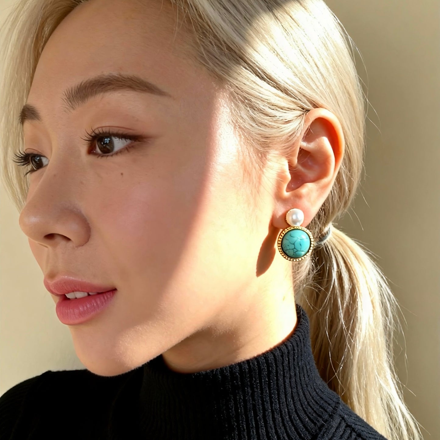 Turquoise & Pearl Stud Earrings