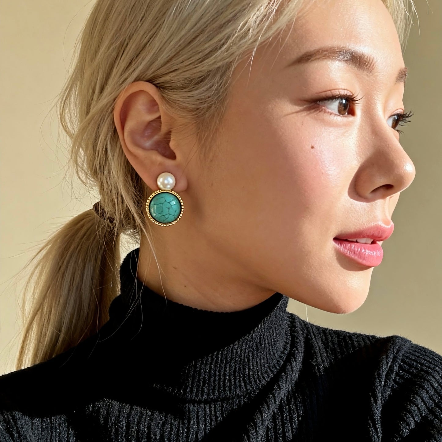 Turquoise & Pearl Stud Earrings