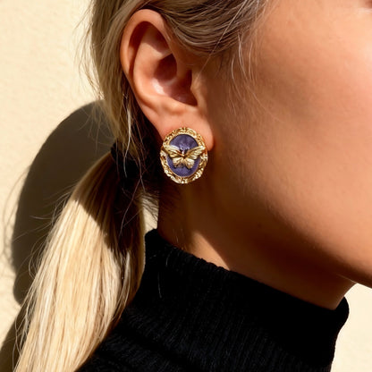 Vintage Purple Cameo Butterfly Earrings