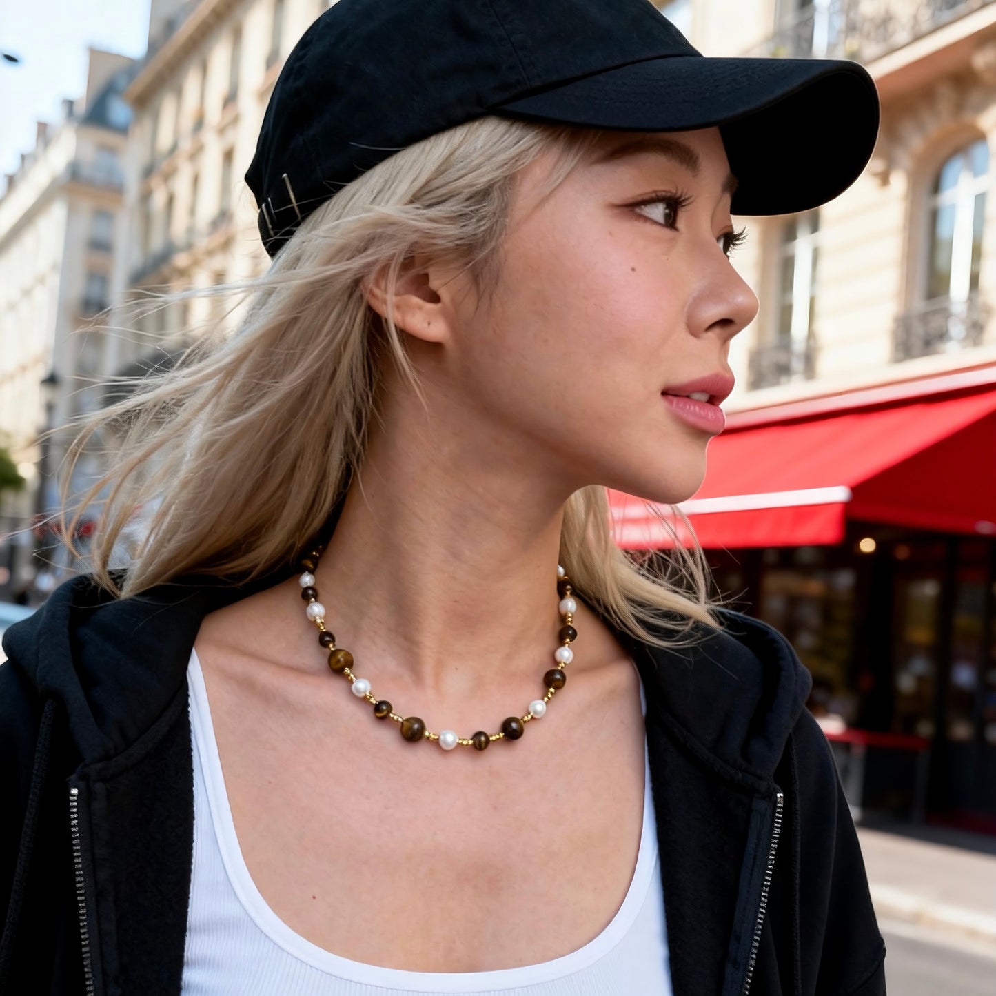 Tiger Eye & Pearl Beaded Necklace
