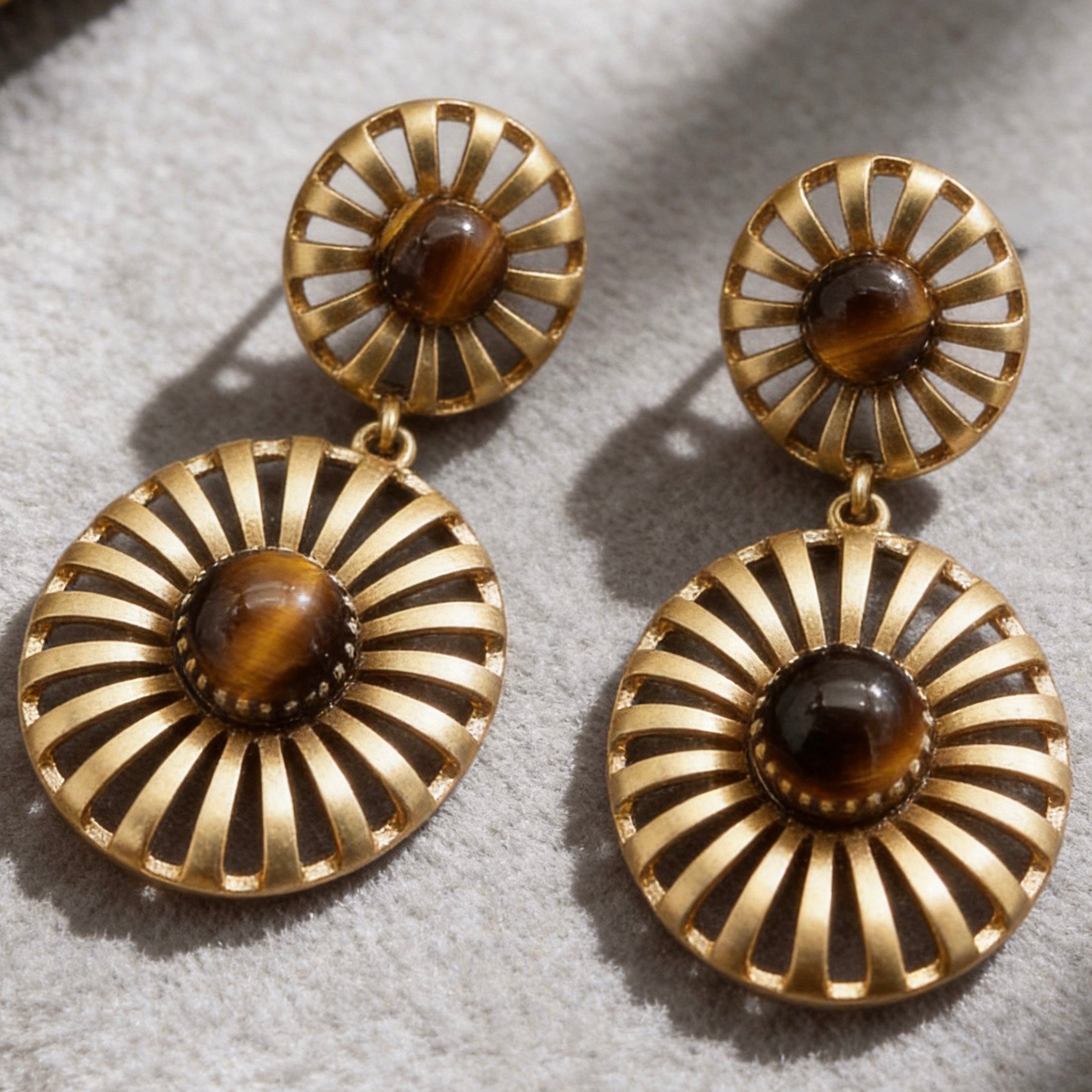Tiger Eye Sunburst Drop Earrings