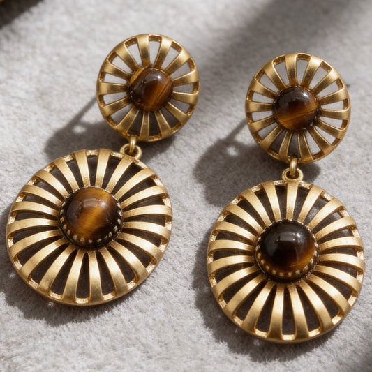 Tiger Eye Sunburst Drop Earrings