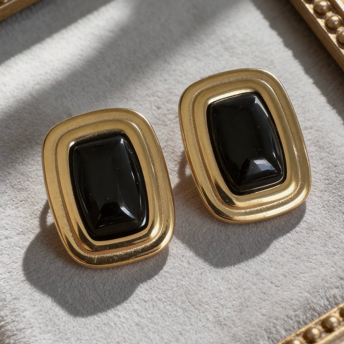 Vintage Black Onyx Stud Earrings