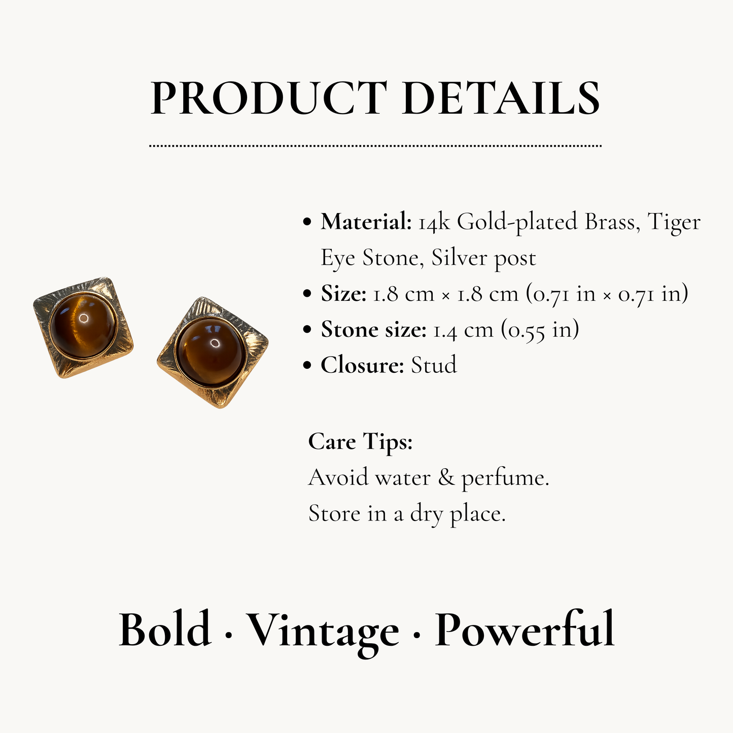 Square Tiger Eye Stud Earrings