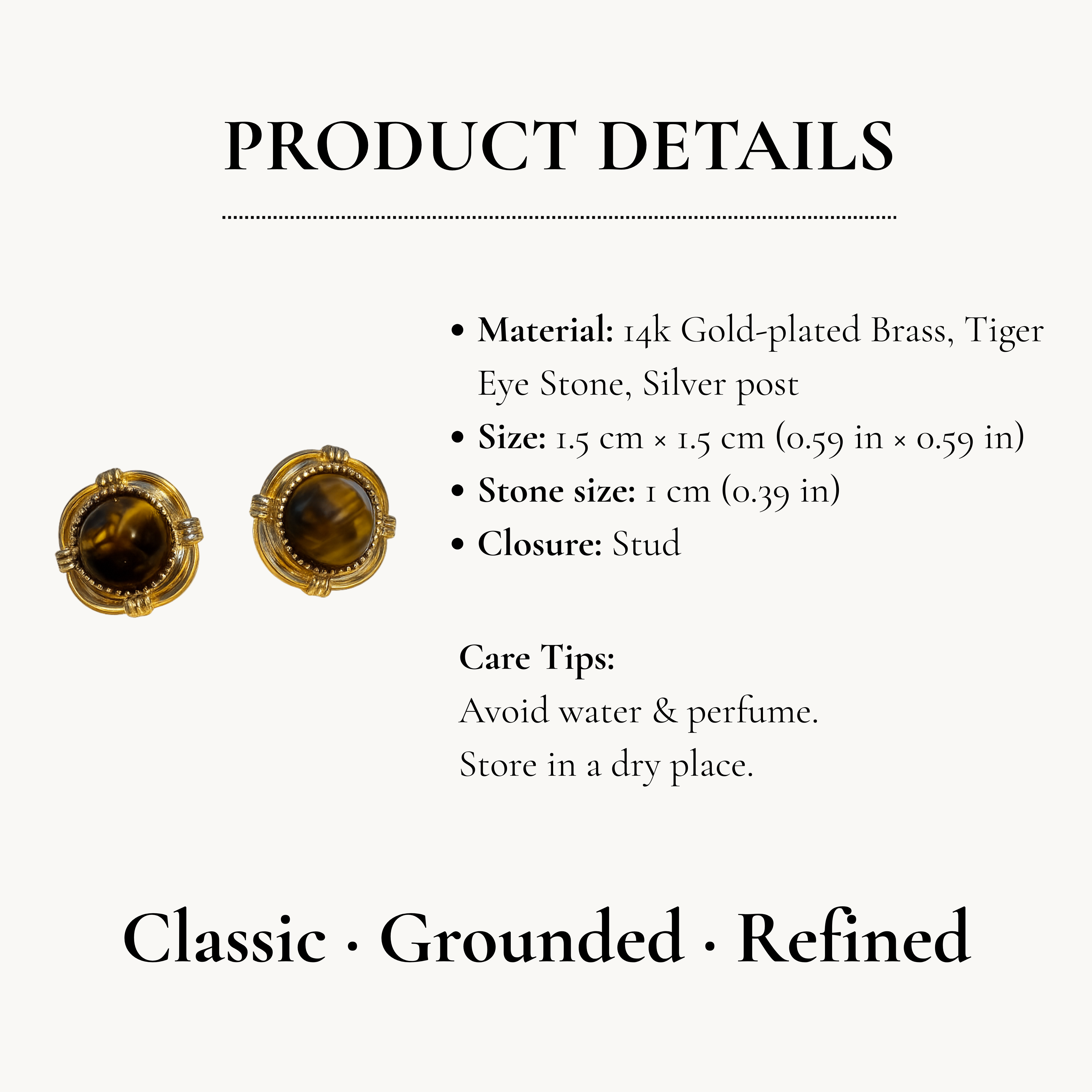 Tiger Eye Stud Earrings