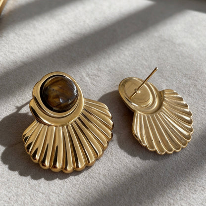 Tiger Eye Fan Earrings