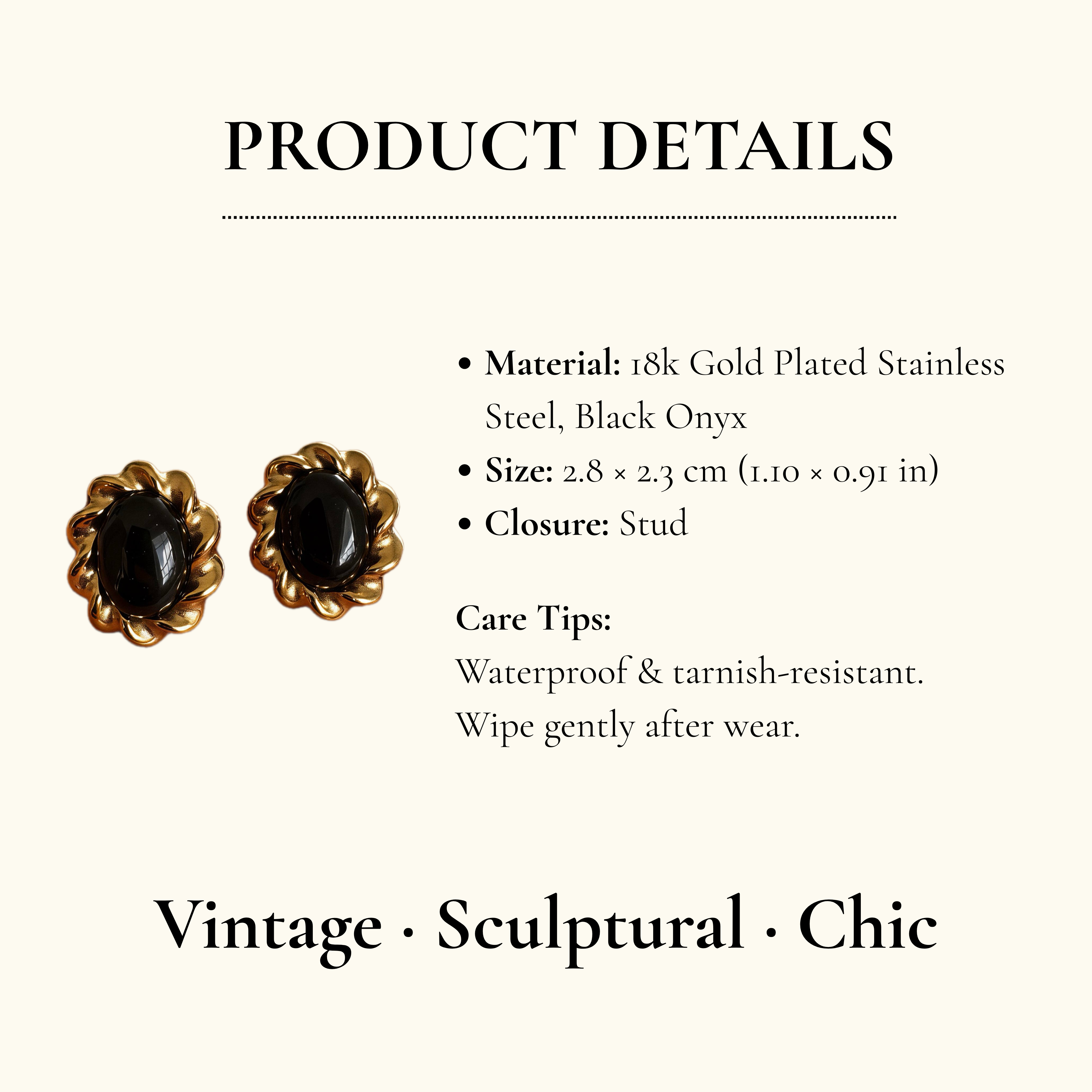 Vintage Black Onyx Stud Earrings