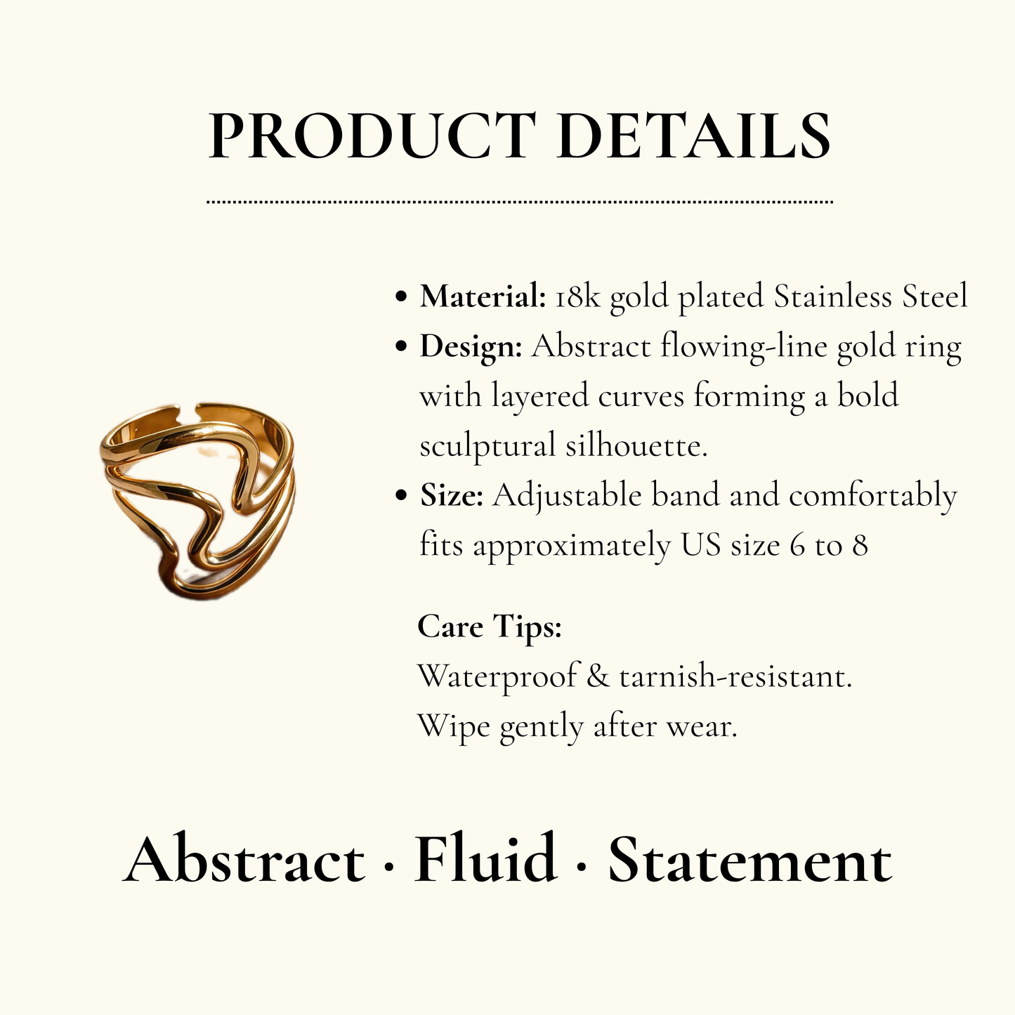 Modern Wave Adjustable Statement Ring