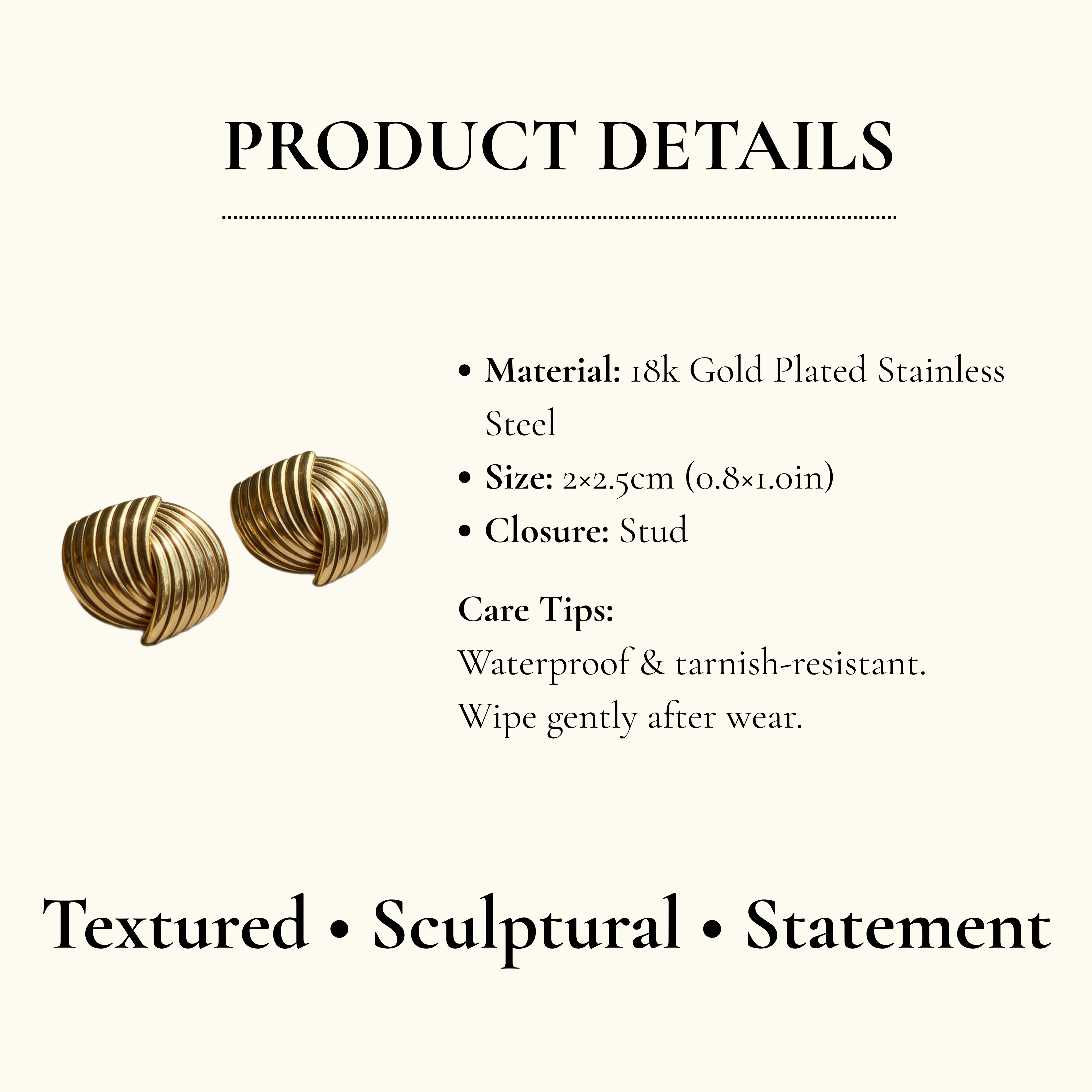 Curved Ribbed Stud Earrings
