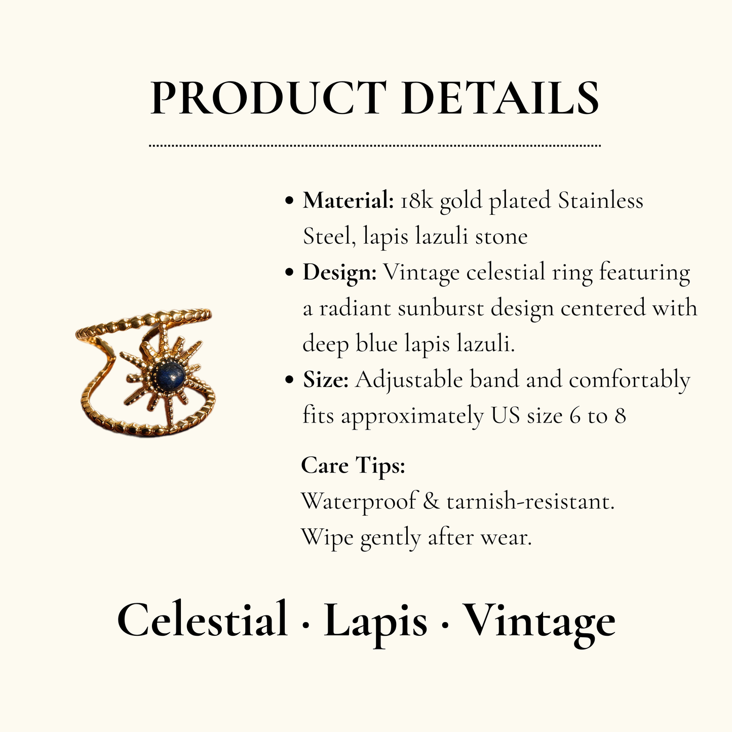 Vintage Celestial Lapis Open Ring