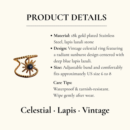 Vintage Celestial Lapis Open Ring