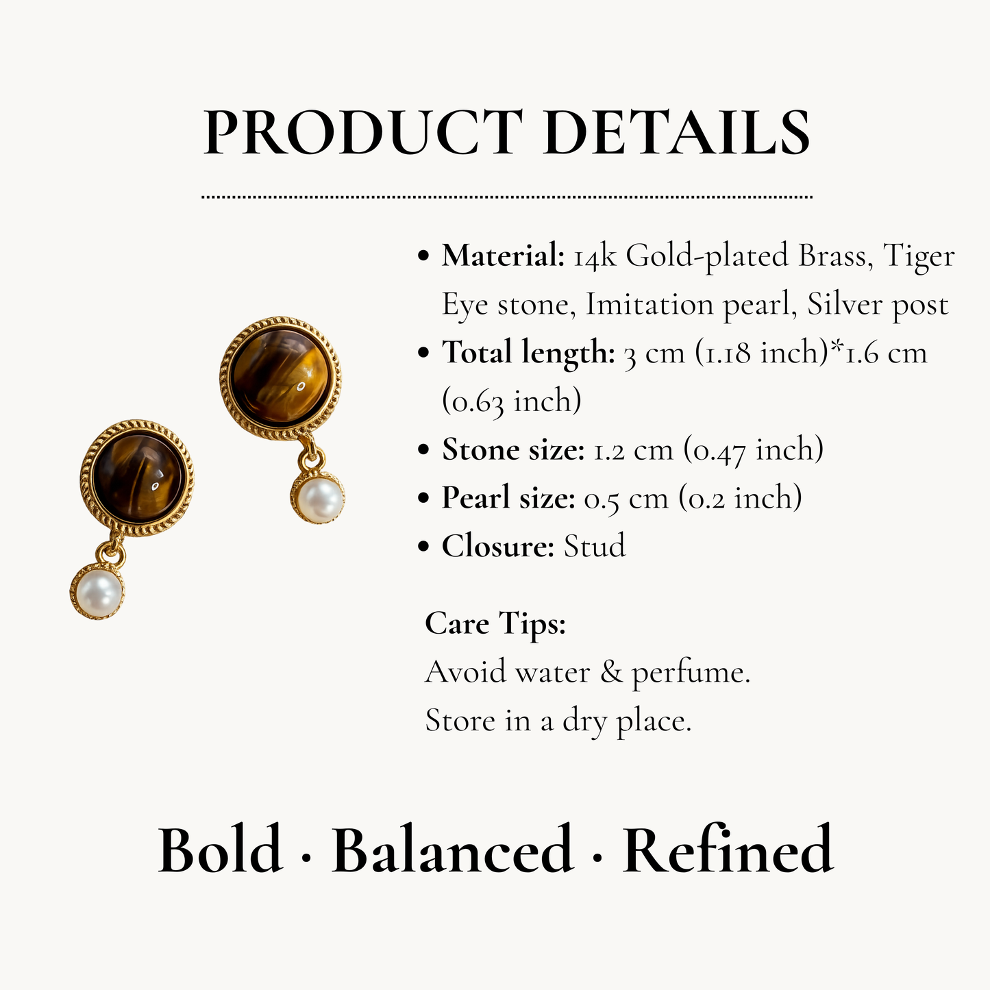 Vintage Tiger Eye & Pearl Drop Earrings