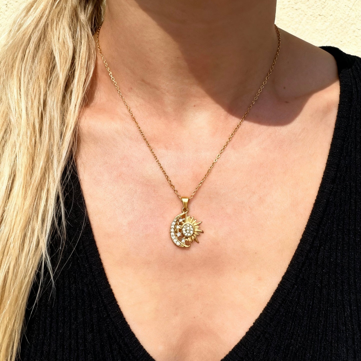 Sun & Moon Crystal Pendant Necklace
