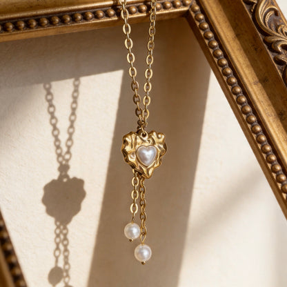 Gold Heart Pearl Pendant Necklace
