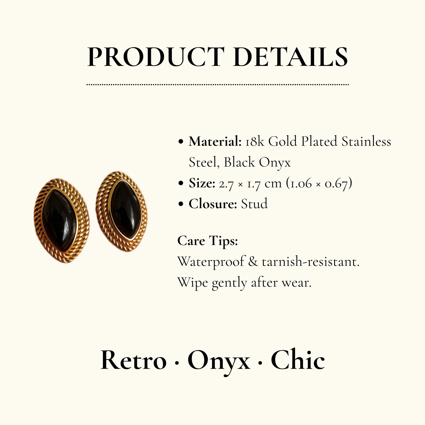 Vintage Black Onyx Stud Earrings