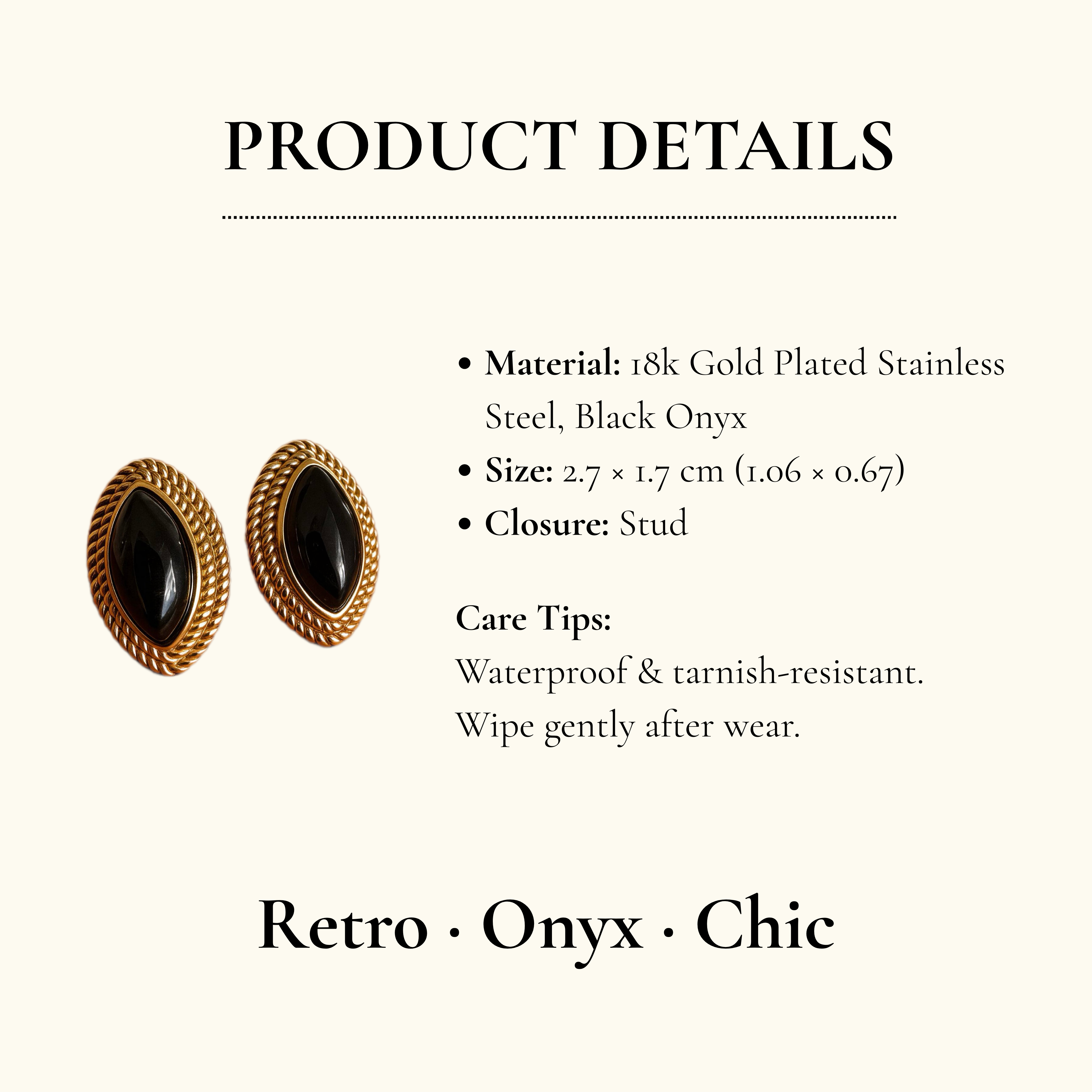 Vintage Black Onyx Stud Earrings