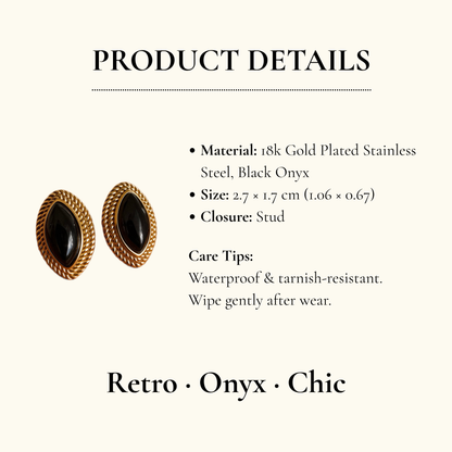 Vintage Black Onyx Stud Earrings