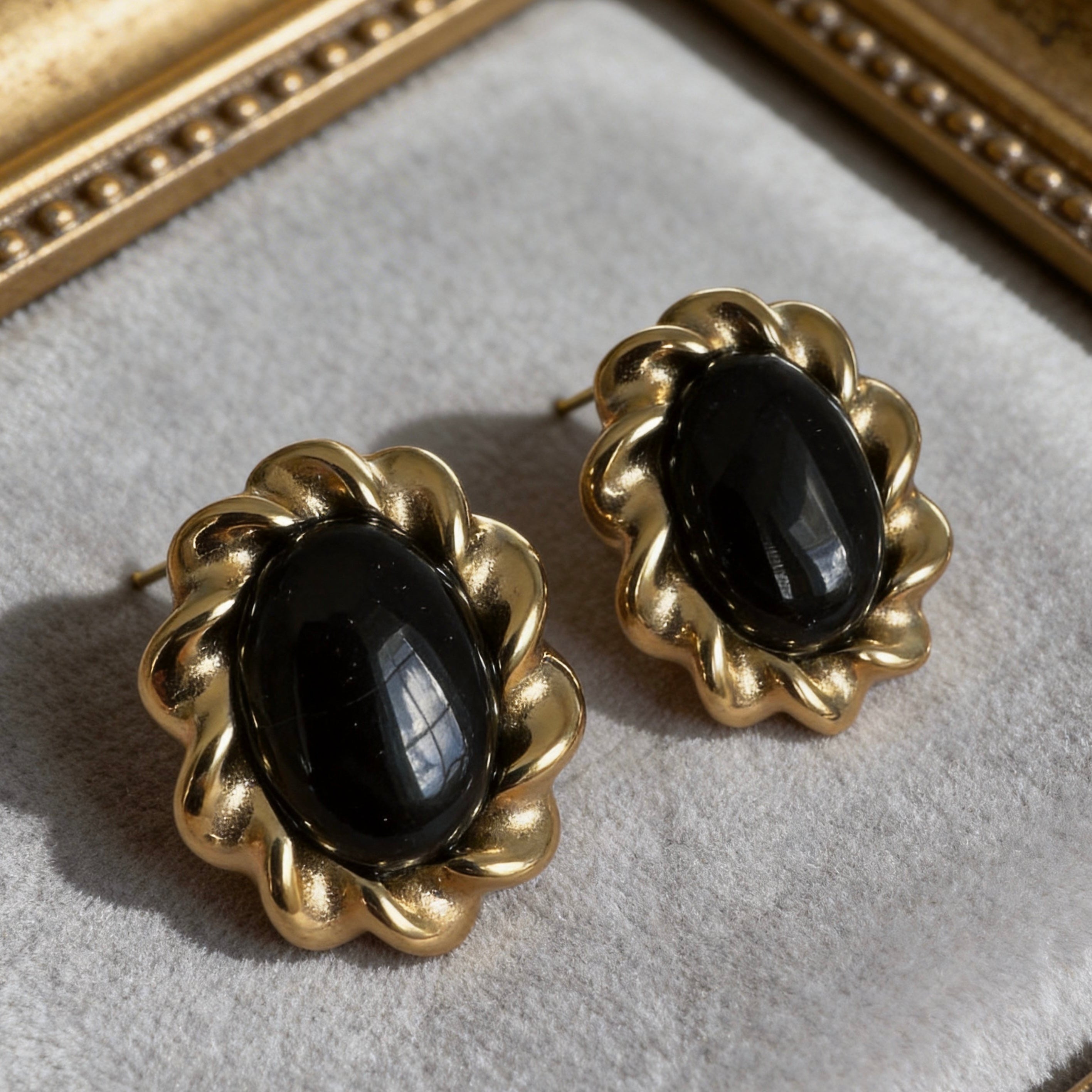 Vintage Black Onyx Stud Earrings