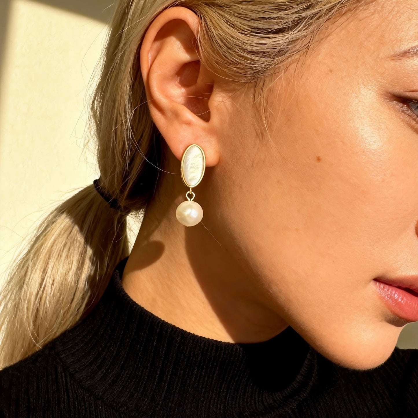 Baroque Pearl & Oval Shell Drop Earrings