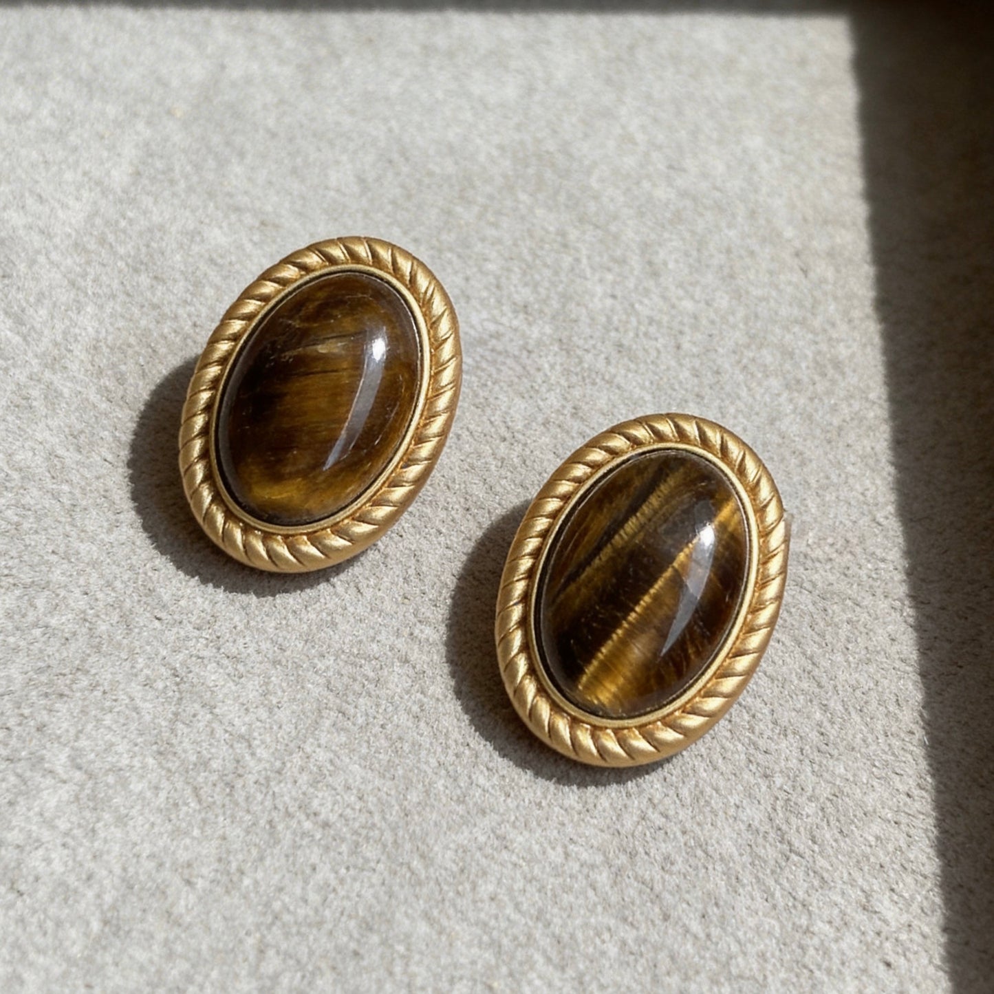 Vintage Oval Tiger Eye Stud Earrings
