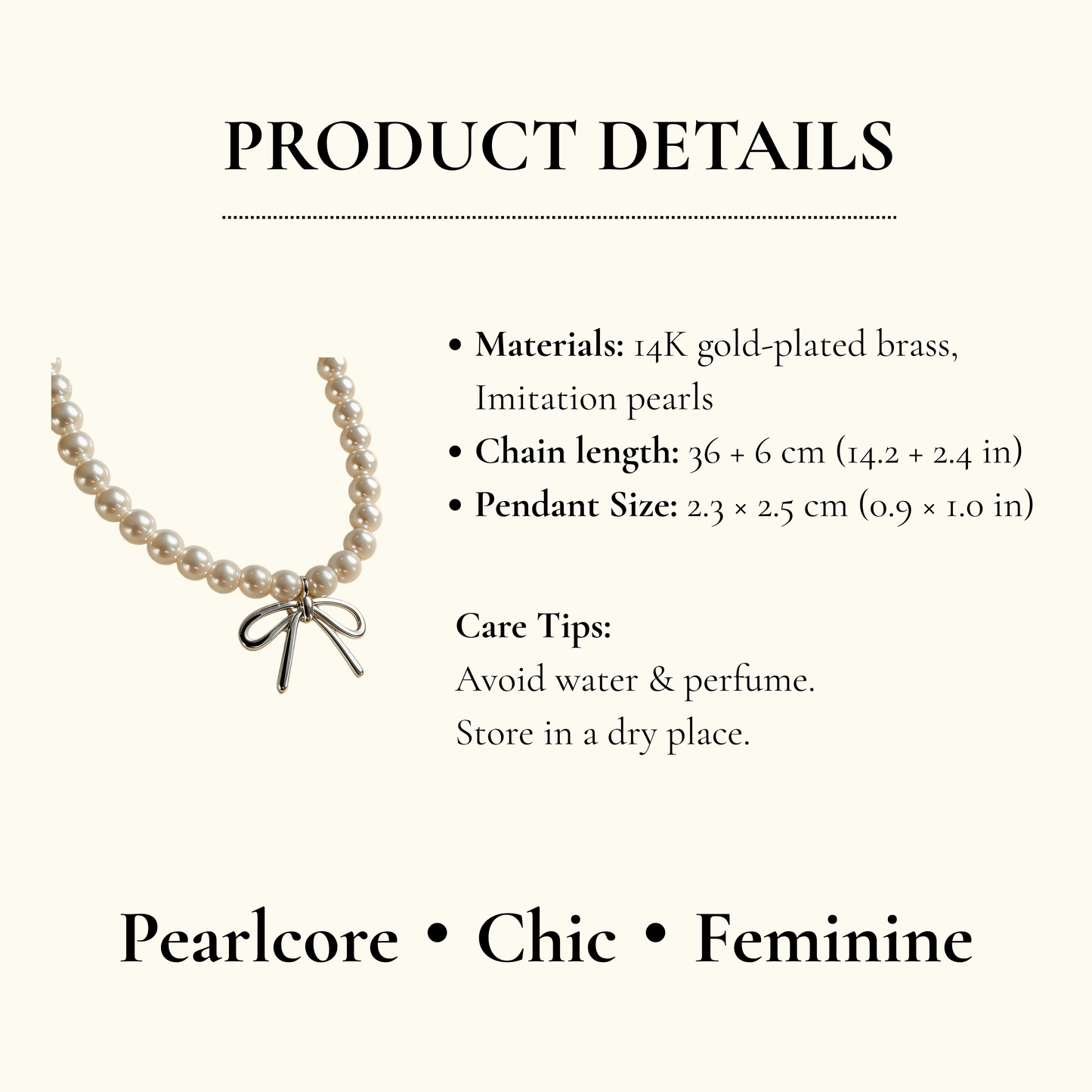 Pearl Necklace with Silver Bow